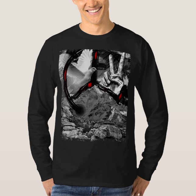 Peace Sign Peace Create Peace White Dove T-Shirt (Front)
