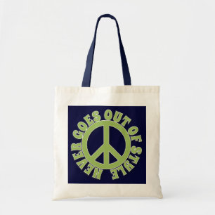 PEACE SIGN PEACE NEVER GOES OUT OF STYLE TOTE BAG