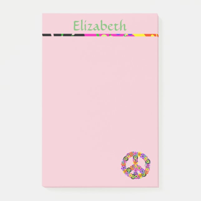 Peace Sign Personalised with Name in Pink Post-it Notes (Front)