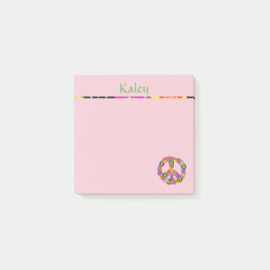 Peace Sign Personalised with Name in Pink Post-it Notes