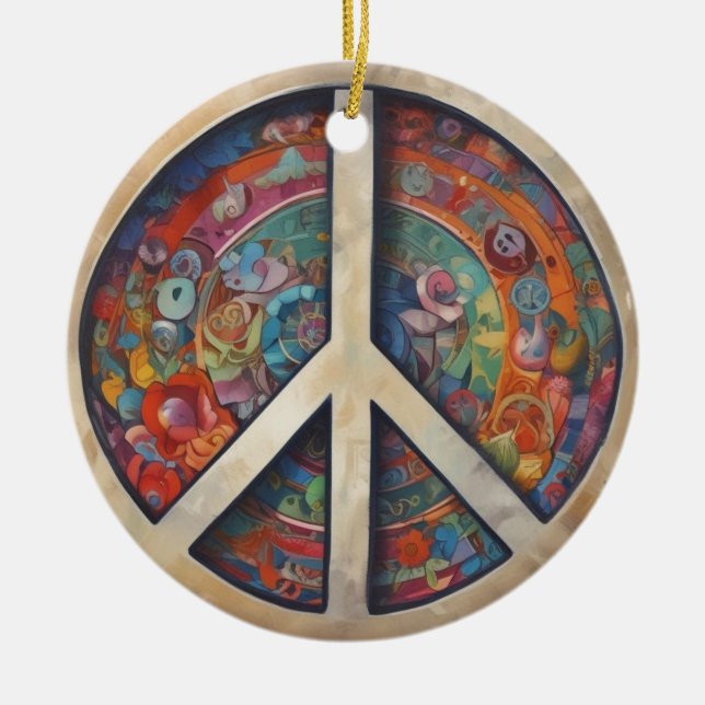 Peace Sign Pop Art Ceramic Tree Decoration (Front)