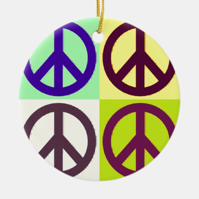 Peace Sign Pop Art Ceramic Tree Decoration (Front)