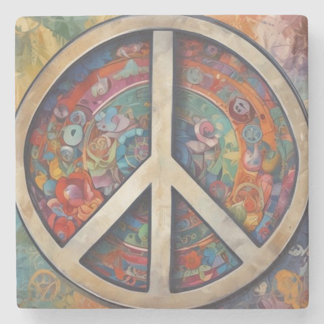 Peace Sign Pop Art Stone Coaster (Front)
