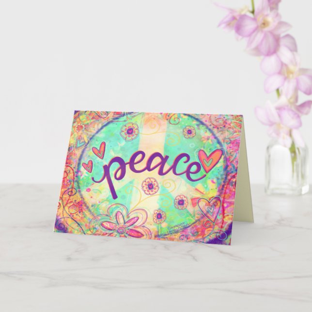 Peace Sign Pretty Pink Floral Inspirational Fun Card (Orchid)