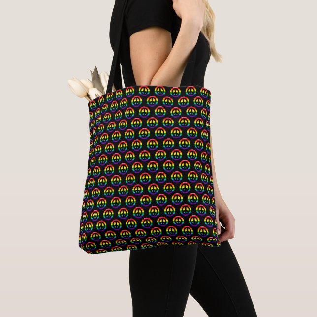 Peace Sign Rainbow Flag LGBTQ Gay Pride Tote Bag (Close Up)