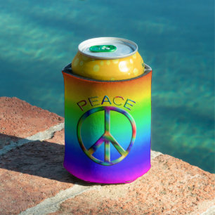 Peace Sign Rainbow Hippie Can Cooler