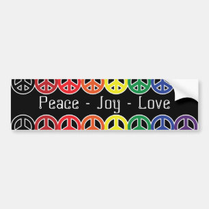 Peace Sign Rainbow on Black Peace Joy Love Bumper Sticker