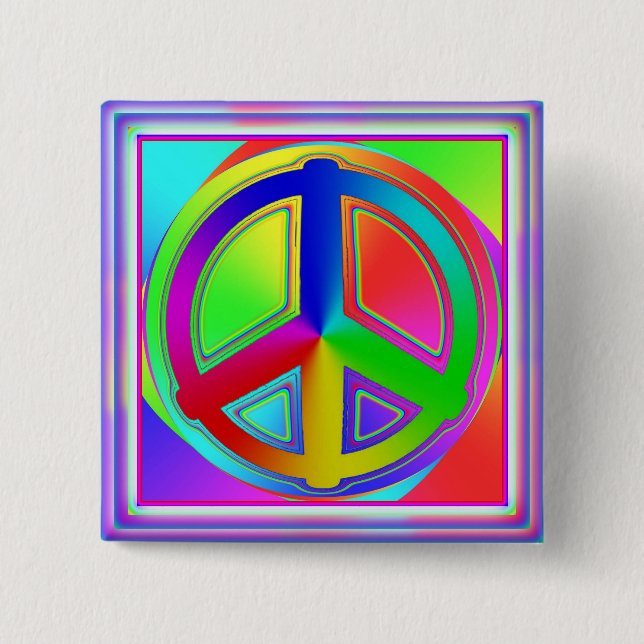 Peace sign rainbow square button (Front)