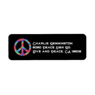 Peace Sign Return Address Labels Rainbow Hippy 