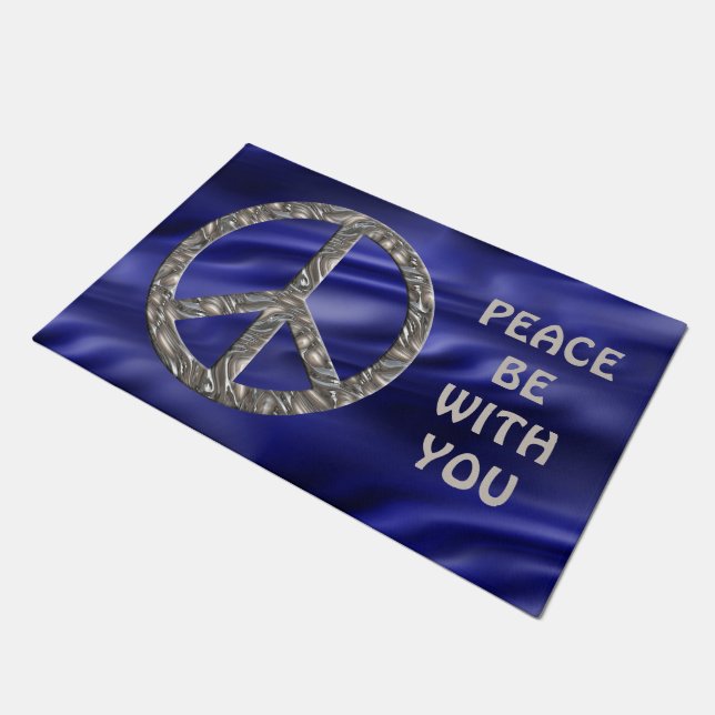 Peace Sign silver + your background & ideas Doormat (Angled)