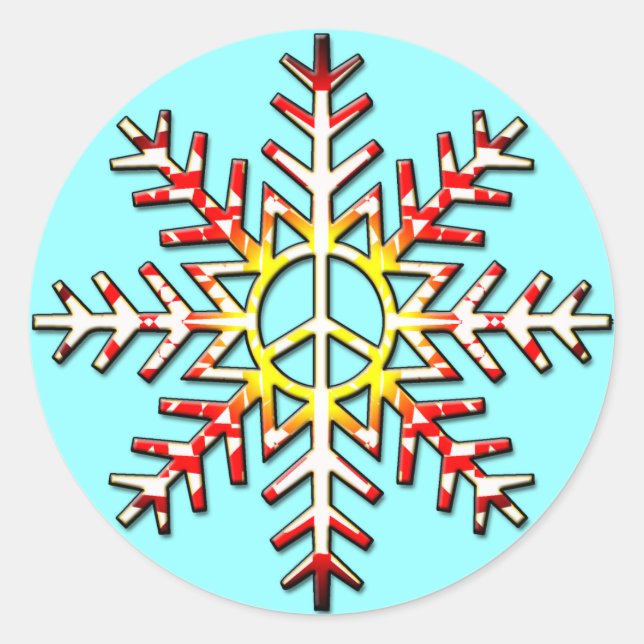 PEACE SIGN SNOWFLAKE CLASSIC ROUND STICKER (Front)