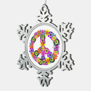 Peace Sign Snowflake Pewter Christmas Ornament