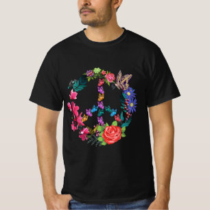 Peace Sign Spring Flowers Hippie Butterfly Peace S T-Shirt