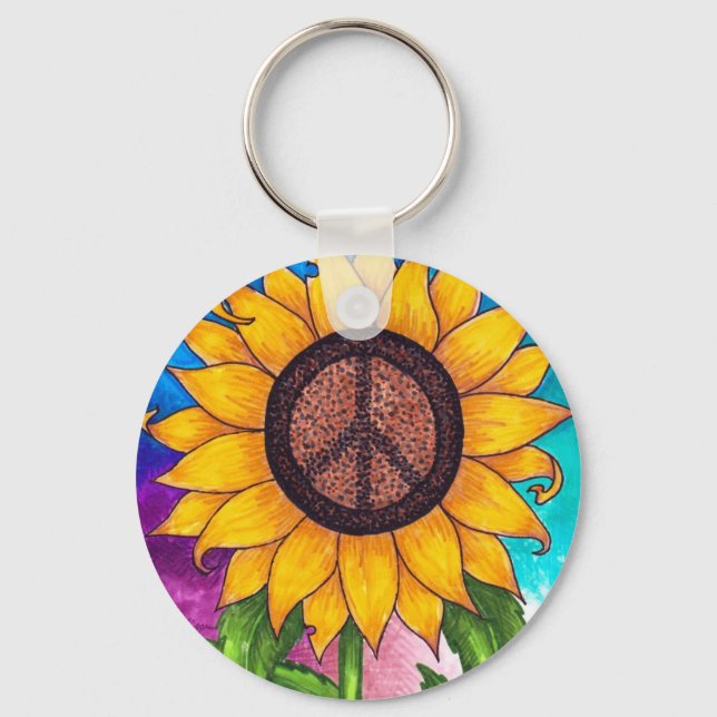 Peace Sign Sunflower # 2 Key Ring (Front)