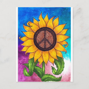 Peace Sign Sunflower Stationary Postcard