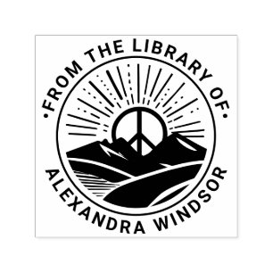 Peace Sign Sunrise Mountains Library Book Name Self-inking Stamp