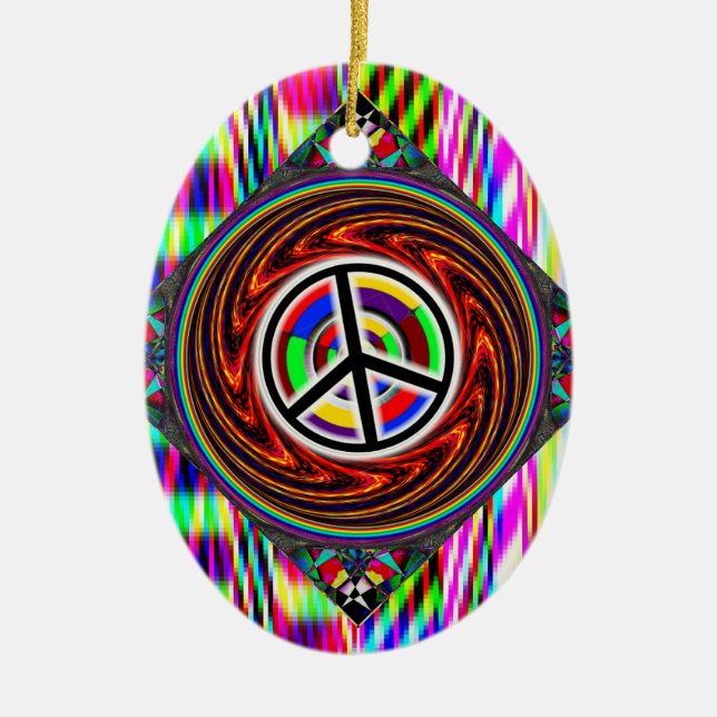 Peace Sign Swirl Ceramic Tree Decoration (Front)