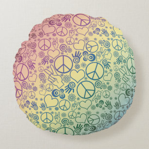 Peace Sign Symbol Rainbow Round Cushion