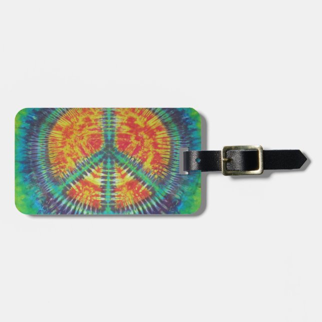 Peace Sign Tie Dye PhatDyes Luggage Tag (Front Horizontal)