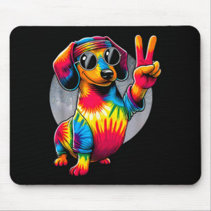 Peace Sign Tie Dye Weiner Dachshund Dog Mouse Pad
