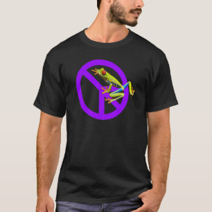 Peace Sign Tree Frog Purple Green T-Shirt