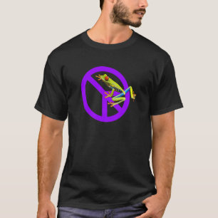 Peace Sign Tree Frog Purple Green T-Shirt
