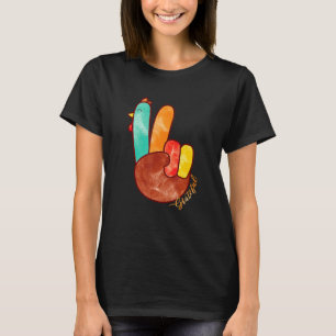 Peace Sign Turkey Hand Cool Thanksgiving Grateful  T-Shirt