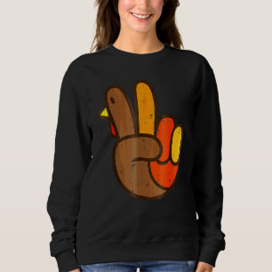 Peace Sign Turkey Hand Cool Thanksgiving Hippie Me Sweatshirt