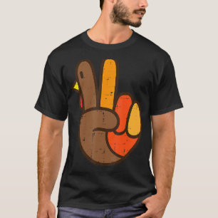 Peace Sign Turkey Hand Cool Thanksgiving Hippie Me T-Shirt