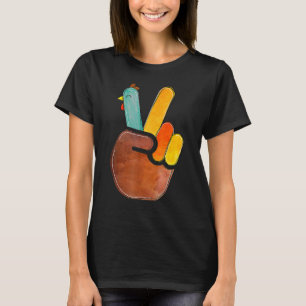 Peace Sign Turkey Hand Cool Thanksgiving Hippie Me T-Shirt