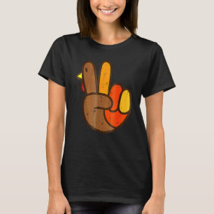 Peace Sign Turkey Hand Cool Thanksgiving Hippie Me T-Shirt
