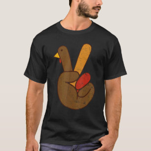 Peace Sign Turkey Hand Fall Vibes Happy Thanksgivi T-Shirt