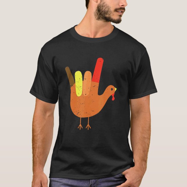 Peace Sign Turkey Language Hand Cool Thanksgiving  T-Shirt (Front)