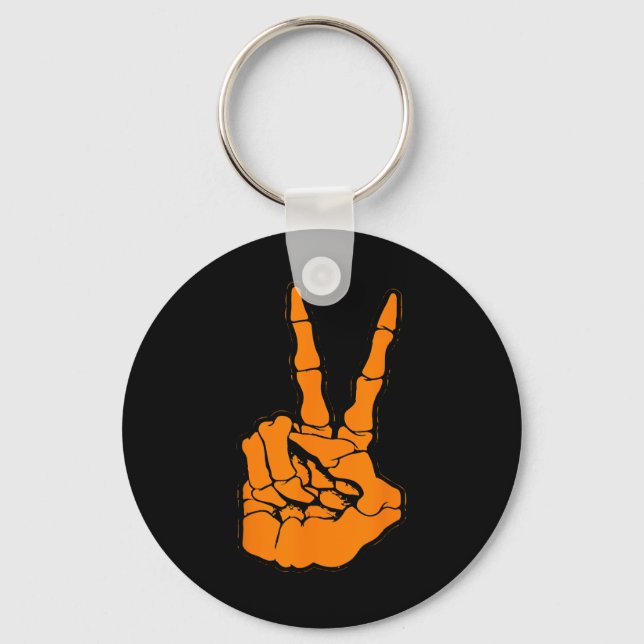 Peace Sign V Fingers Skeleton Cool Graphic Hallowe Key Ring (Front)