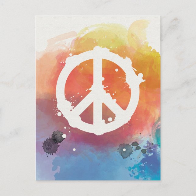 Peace Sign w/ watercolor Postcard (Front)