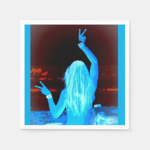 peace sign waving blue hippie girl napkin