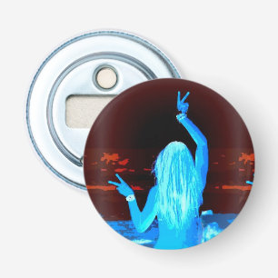 peace sign waving hippie girl bottle opener