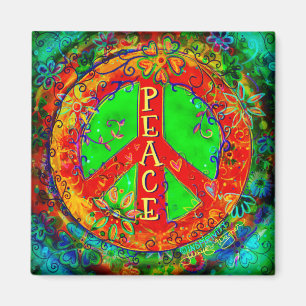 Peace Sign Whimsical Colourful BoHo Floral Magnet