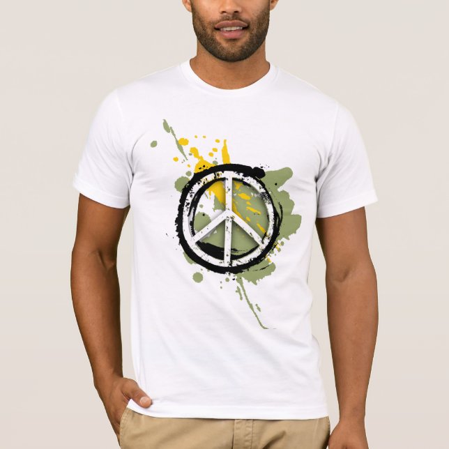 Peace Sign White on Black Hoodie T-Shirt (Front)