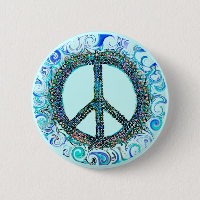 Peace Sign With Blue Waves 6 Cm Round Badge (Front)