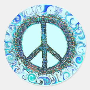 Peace Sign With Blue Waves Classic Round Sticker