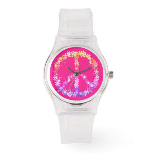 Peace sign with colorful flowers watch