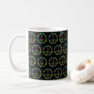 Peace sign with colourful flowers coffee mug
