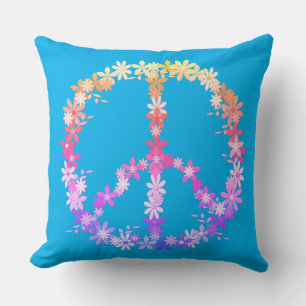Peace sign with colourful flowers cushion