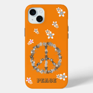 Peace sign with colourful flowers,Personalised  iPhone 15 Mini Case