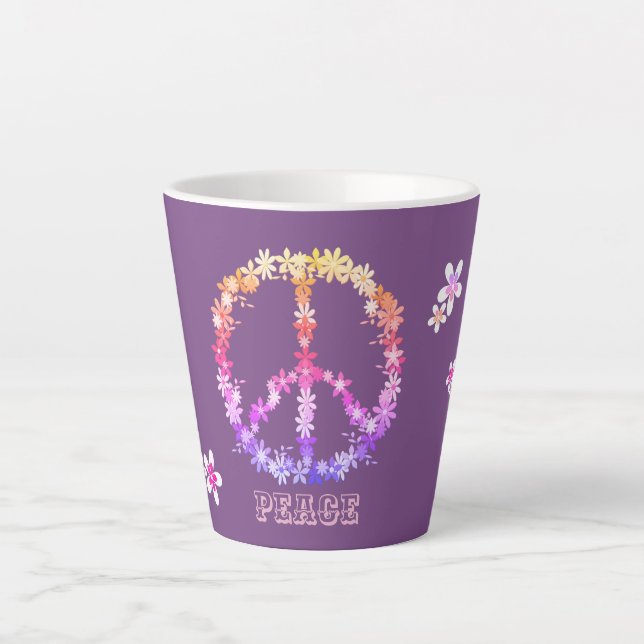 Peace sign with colourful flowers,Personalised Latte Mug (Front)