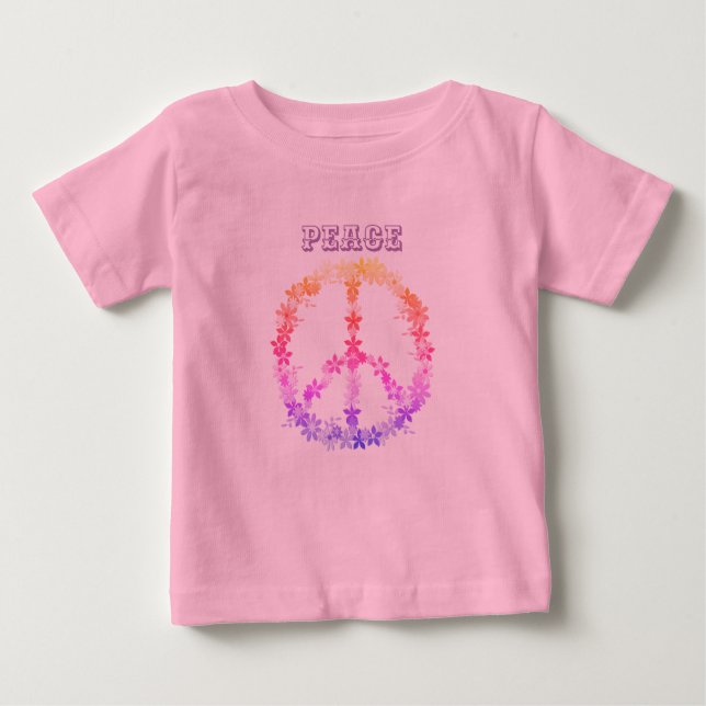 Peace sign with colourful flowers,Personalised tex Baby T-Shirt (Front)