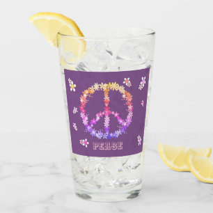 Peace sign with colourful flowers,Personalised tex Glass