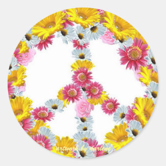 Peace Sign with flowers Classic Round Sticker
