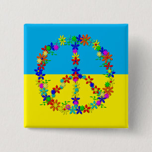 Peace sign with flowers,ukrainian flag button